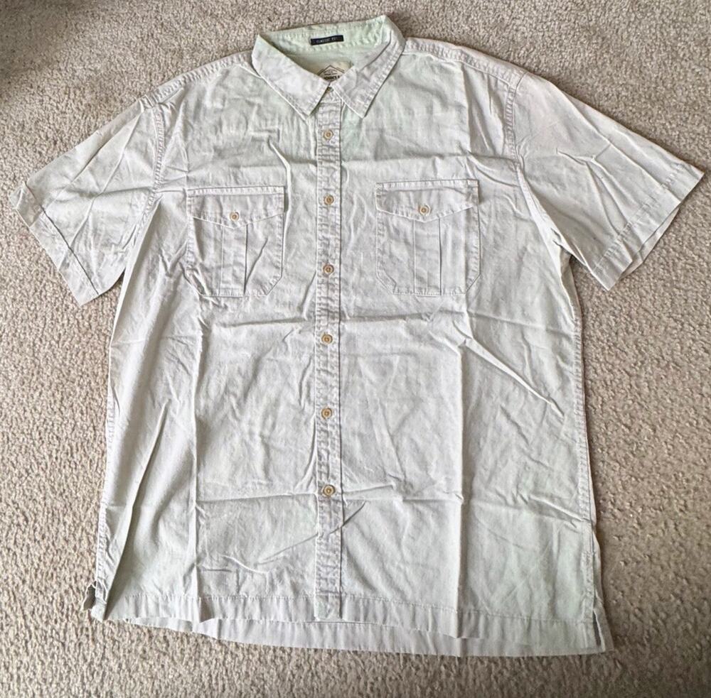 St Johns Bay Mens XL Classic Fit Short Sleeve Button Up Shirt Sage Green Cotton